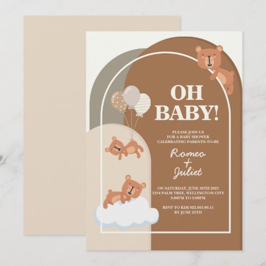 Invitation Carton d'invitation 13"x18" Ourson Fête Prénatale  (Devant / Derrière)