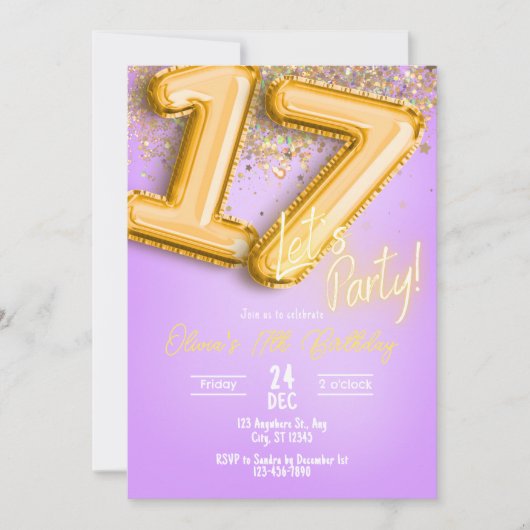 Invitation Carton d'invitation 17ème anniversaire Paillettes (Devant)