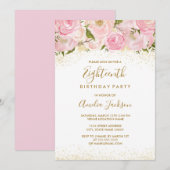 Invitation Carton d'invitation 18 ans Rose Pailletée Or Rose (Devant / Derrière)