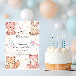 Invitation Carton d'invitation 1er anniversaire Kawaii Bébé A