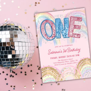 Invitation Carton d'invitation 1er anniversaire pailleté arc-