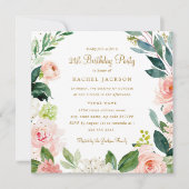 Invitation Carton d'invitation 21 ans Fleurs Blush Or Aquarel (Devant)