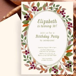 Invitation Carton d'invitation 30 ans Automne Feuilles Vert S
