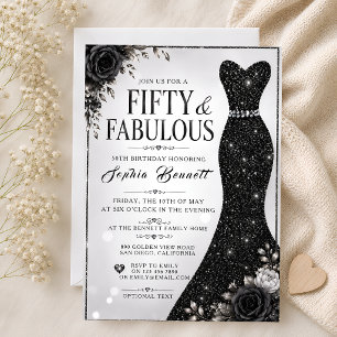 Invitation Carton d'invitation 50 ans robe à paillettes noire