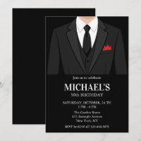 Carton d'invitation 50 ans Smoking noir Poche roug