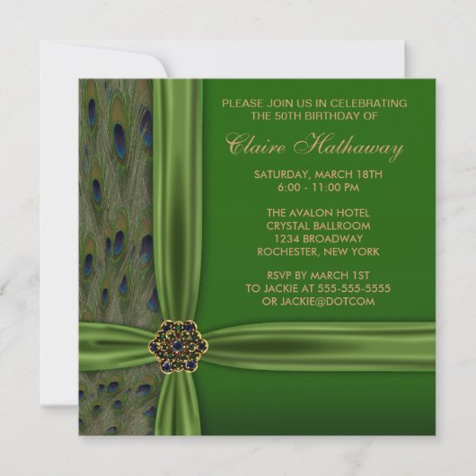 Invitation Carton d'invitation 50e anniversaire Paon Or Emera (Devant)