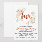 Invitation Carton d'invitation 5ème anniversaire Rose Gold (Devant / Derrière)