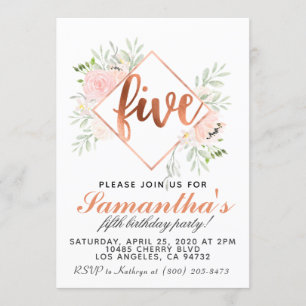 Invitation Carton d'invitation 5ème anniversaire Rose Gold