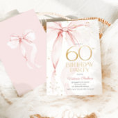 Invitation Carton d'invitation 60 ans au ruban rose élégant