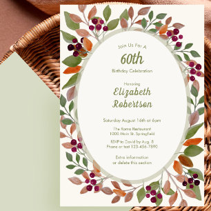 Invitation Carton d'invitation 60 ans Automne Feuilles Vert S