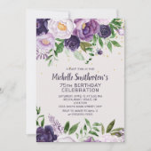 Invitation Carton d'invitation 75 ans avec paillettes florale (Devant)