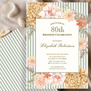 Invitation Carton d'invitation 80 ans aux couleurs florales d