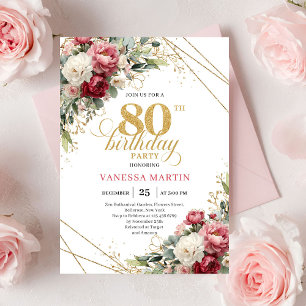 Invitation Carton d'invitation 80 ans Floral Bourgeois Bourgo