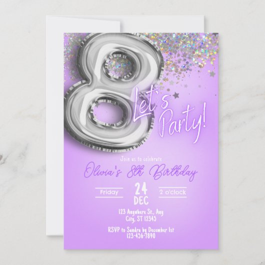 Invitation Carton d'invitation 8ème anniversaire Paillettes V (Devant)