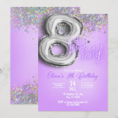 Invitation Carton d'invitation 8ème anniversaire Paillettes V (Devant / Derrière)