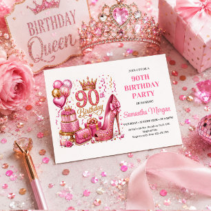Invitation Carton d'invitation 90 ans élégant rose gold paill