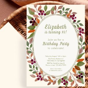 Invitation Carton d'invitation 93e anniversaire Feuilles d'Au