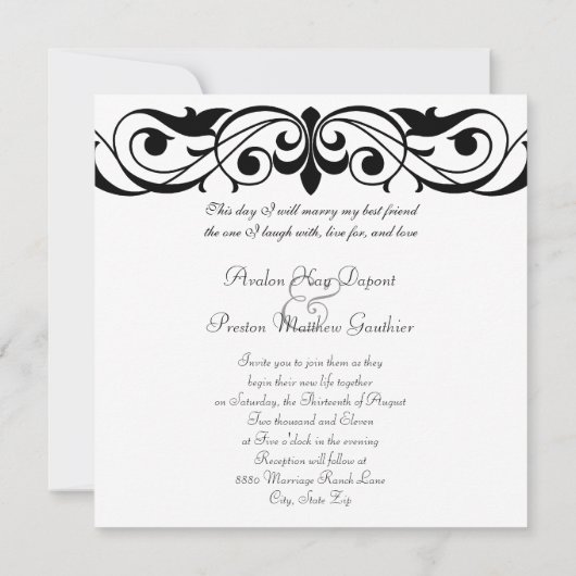 Invitation Carton d'invitation à défilement noir et blanc de (Dos)