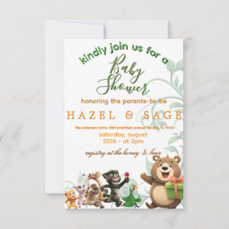Invitation Carton d'invitation à la baby shower Animaux de la