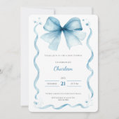 Invitation Carton d'invitation à la baby shower Blue Bow Coqu (Devant)