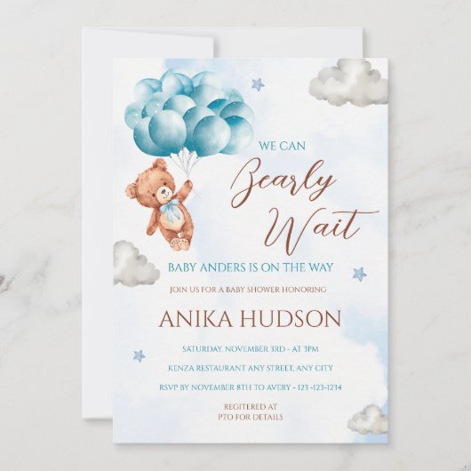 Invitation Carton d'invitation à la baby shower « Can Bearly (Devant)