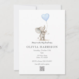 Invitation Carton d'invitation à la baby shower éléphant aqua