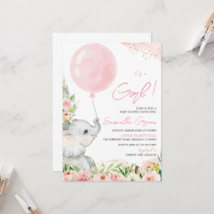 Invitation Carton d'invitation à la baby shower éléphant flor