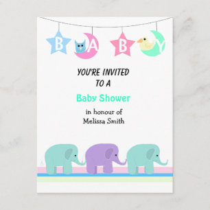 Invitation Carton d'invitation à la baby shower Éléphants Lun