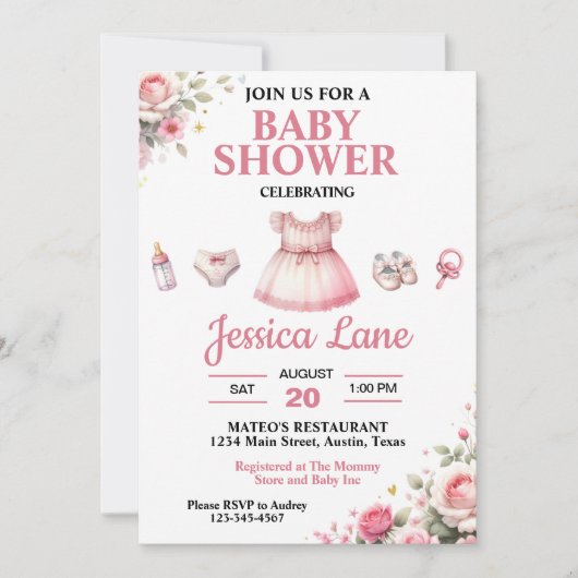 Invitation Carton d'invitation à la baby shower Fille au tutu (Devant)