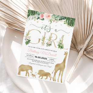 Invitation Carton d'invitation à la baby shower Fille Safari