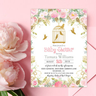 Invitation Carton d'invitation à la baby shower Floral Birdca