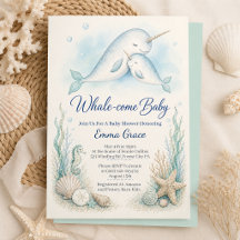 Carton d'invitation à la baby shower Maman Narval