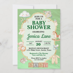 Invitation Carton d'invitation à la baby shower Pastel Green
