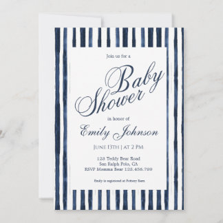 Invitation Carton d'invitation à la baby shower rayures bleue
