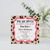Invitation Carton d'invitation à la fête à motif léopard doré (Debout devant)