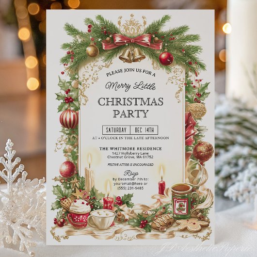 Invitation Carton d'invitation à la fête de Noël avec un nœud