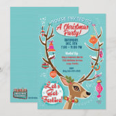 Invitation Carton d'invitation à la fête de Noël des rennes r (Devant / Derrière)
