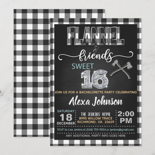 Invitation Carton d'invitation à la fête Flannel & Friends - (Devant / Derrière)