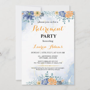 Invitation Carton d'invitation à la retraite Fleurs Bleues et