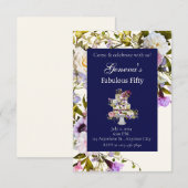 Invitation Carton d'invitation à l'anniversaire avec fleurs e (Devant / Derrière)