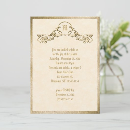 Invitation Carton d'invitation à monogramme aspect gaufré or (Debout devant)