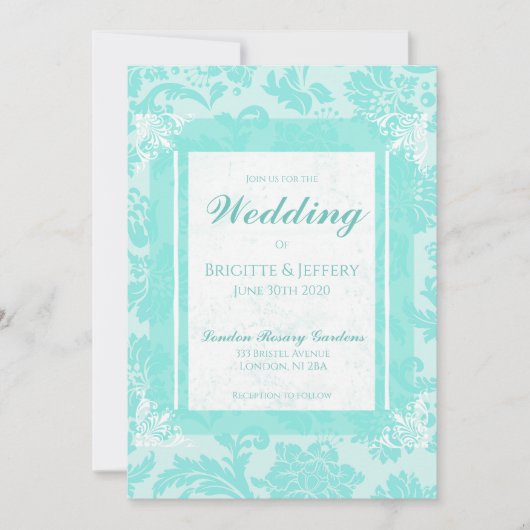 Invitation Carton d'invitation à motif damassé vert sarcelle  (Devant)