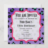 Invitation Carton d'invitation à motif léopard violet pour fê (Devant)