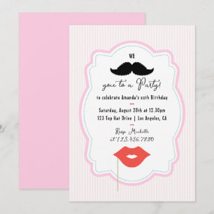 Invitation Carton d'invitation à thème Moustache Rose Rétro E