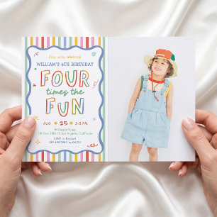 Invitation Carton d'invitation à un anniversaire coloré quatr