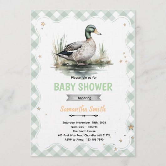 Invitation Carton d'invitation à une baby shower Canard colve (Devant)