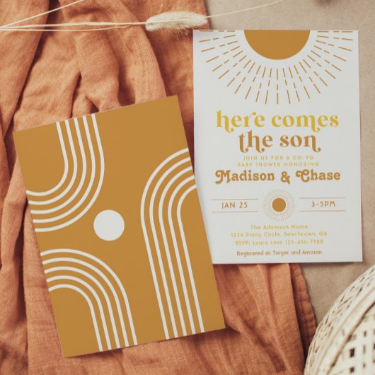 Invitation Carton d'invitation à une Baby Shower Co-Ed « Here