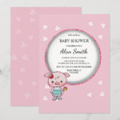 Invitation Carton d'invitation à une baby shower Cochon Rose (Devant / Derrière)