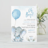 Invitation Carton d'invitation à une Baby Shower Éléphant ave (Debout devant)