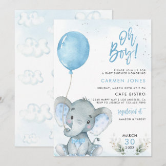 Invitation Carton d'invitation à une baby shower éléphant ave